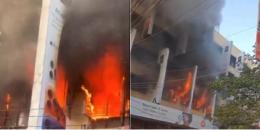 Collage of fire outbreak along Luthuli Avenue in Nairobi CBD.